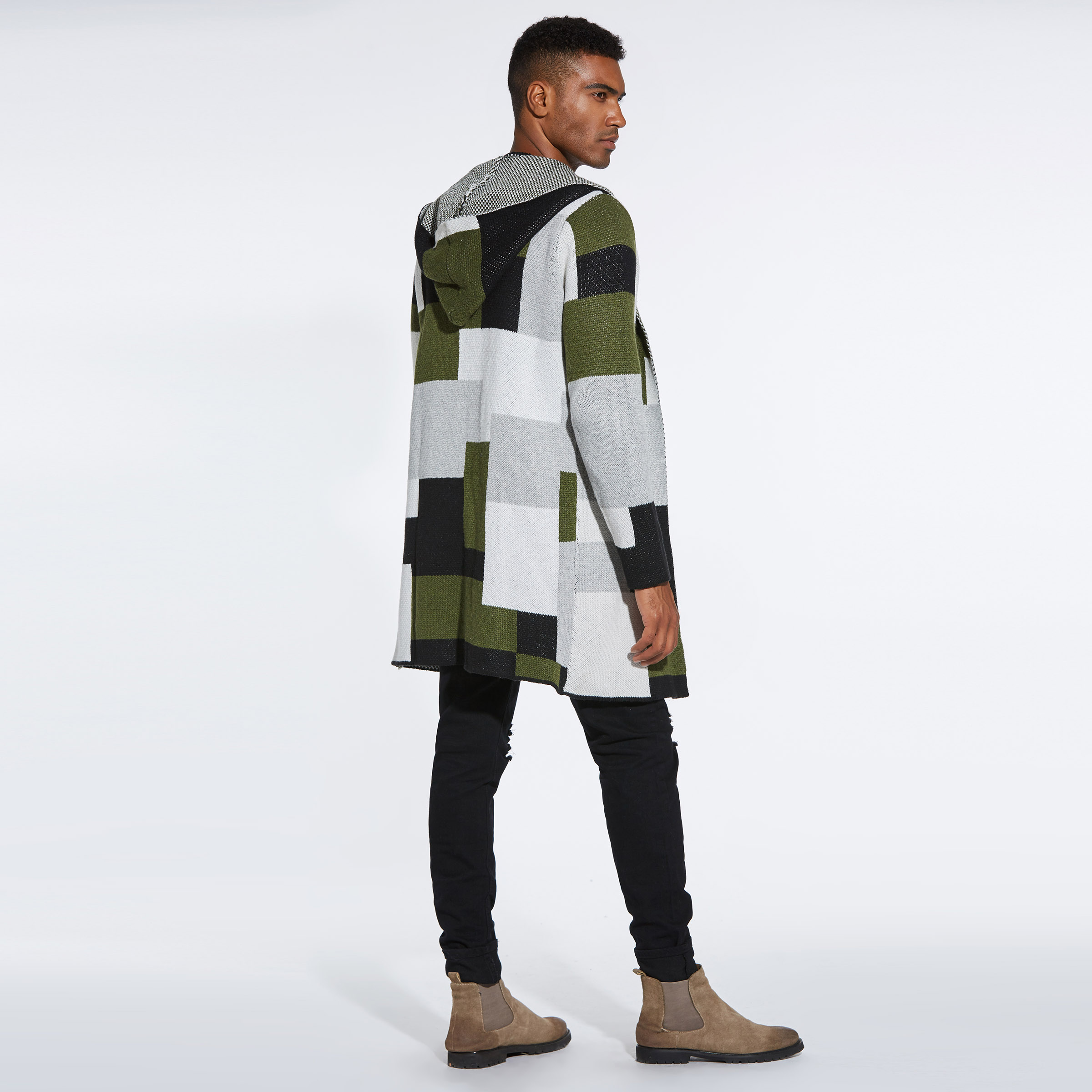 Ericdress Patchwork Mid-Length Hooded Mens Winter Cardigan Sweaters
