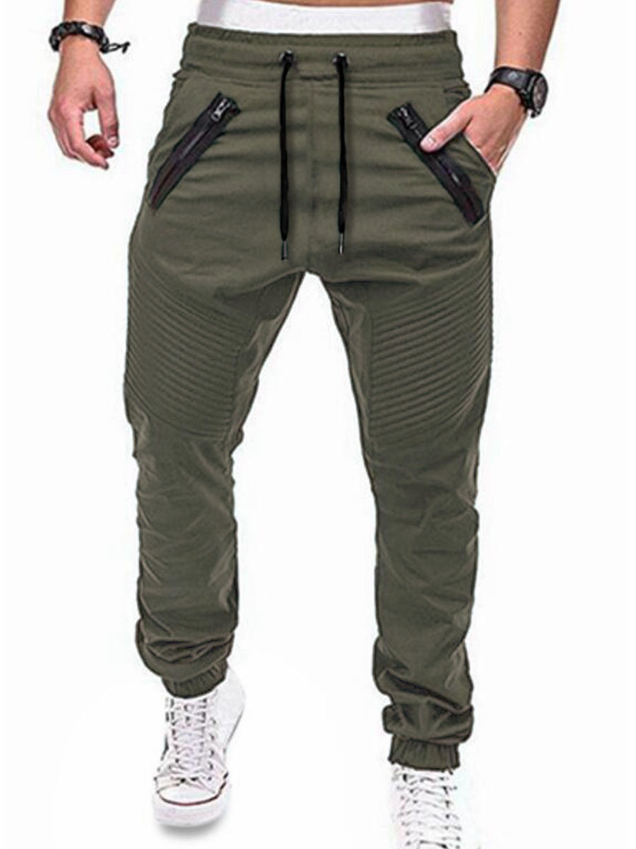 Ericdress Plain Straight Thin Lace Up Mens Casual Olive Pants
