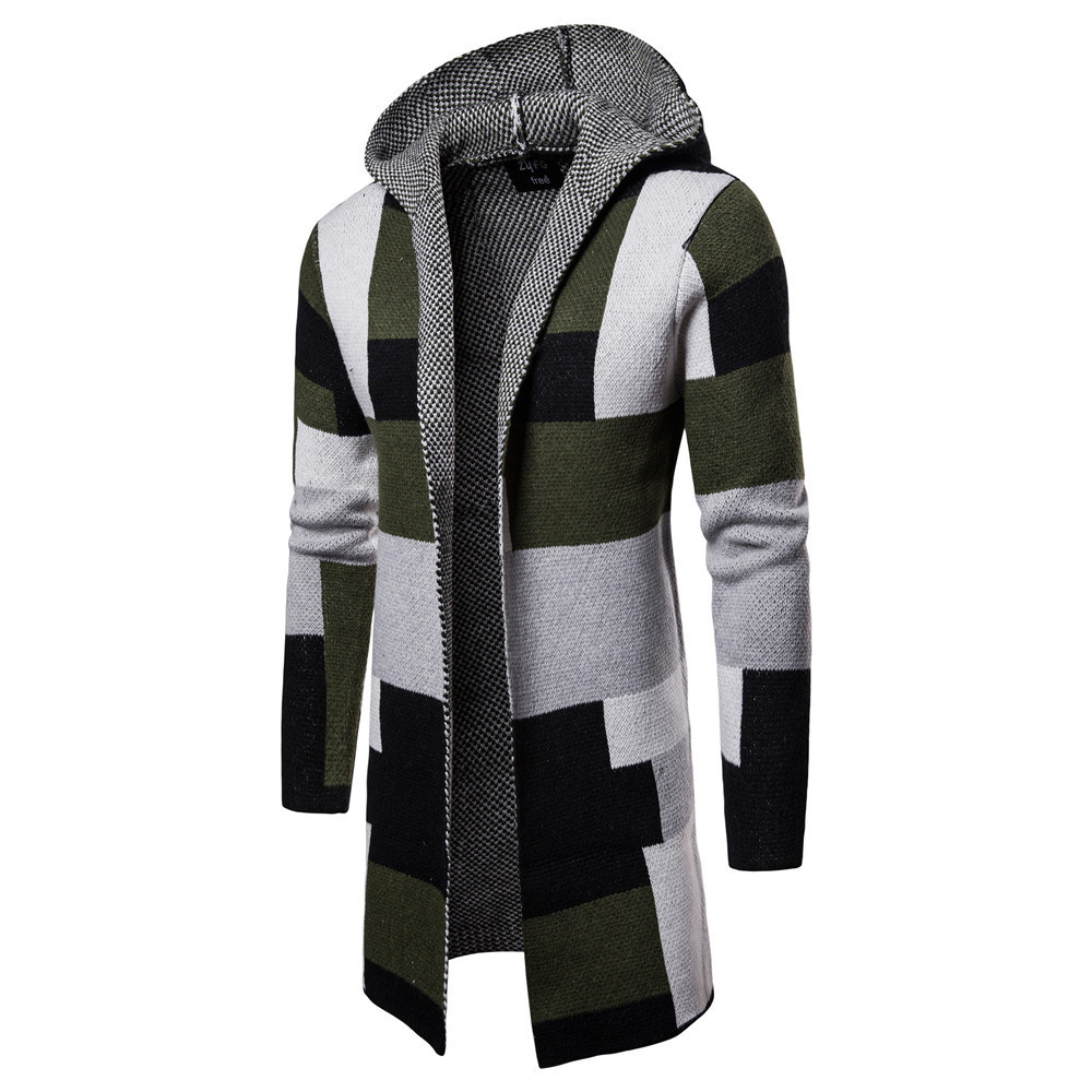 Ericdress Patchwork Mid-Length Hooded Mens Winter Cardigan Sweaters