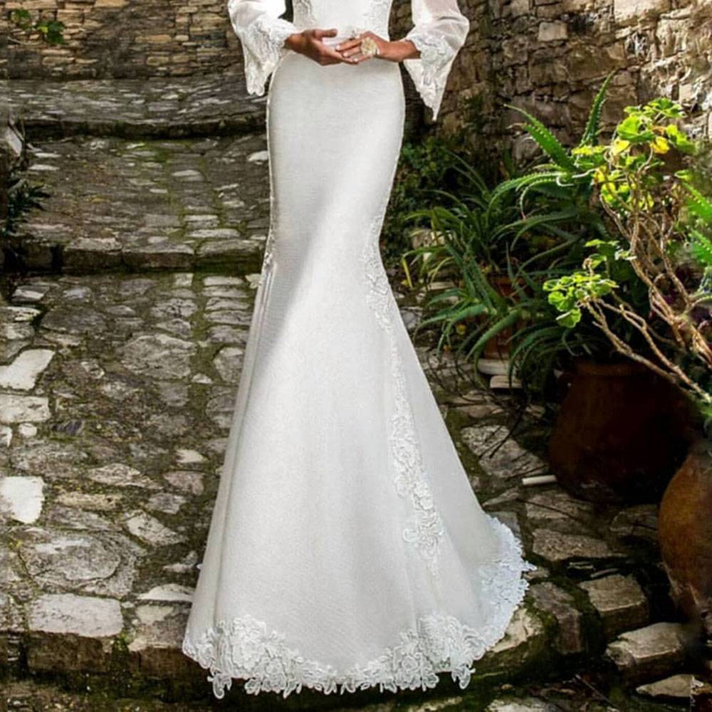 Ericdress Trumpet/Mermaid Long Sleeves Floor-Length Square Church Wedding Dress