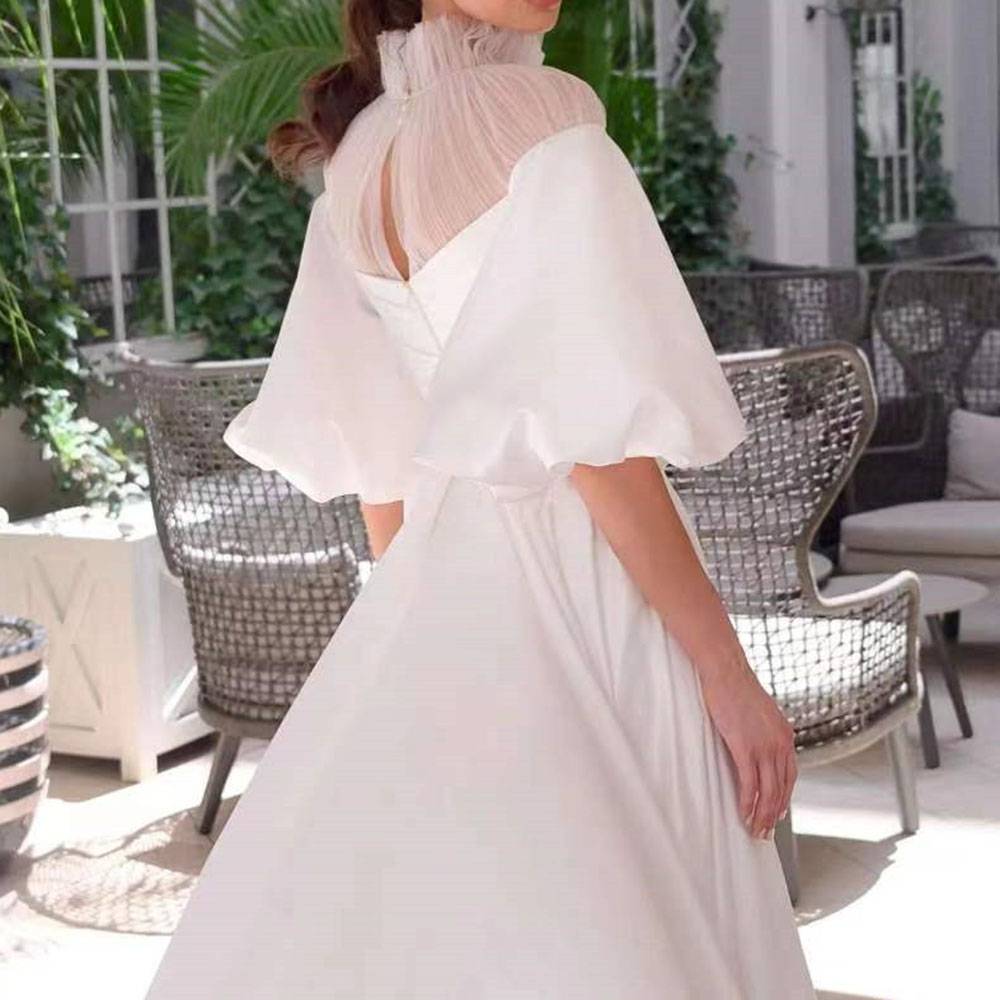 Ericdress Floor-Length A-Line High Neck Half Sleeves Church Wedding Dress