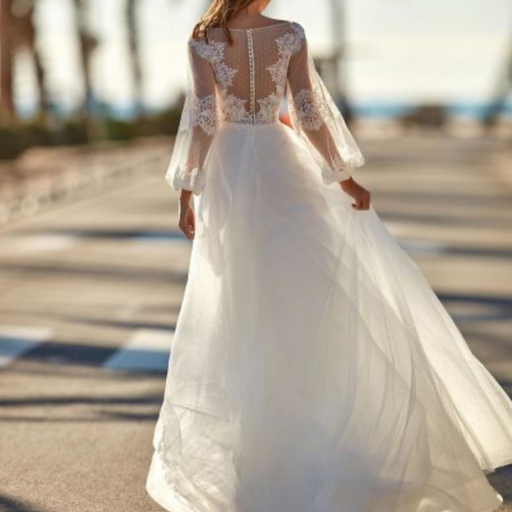 Ericdress Floor-Length Lace A-Line Long Sleeves Hall Wedding Dress