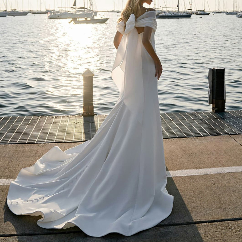Ericdress Bowknot Floor-Length Trumpet/Mermaid Short Sleeves Garden/Outdoor Wedding Dress