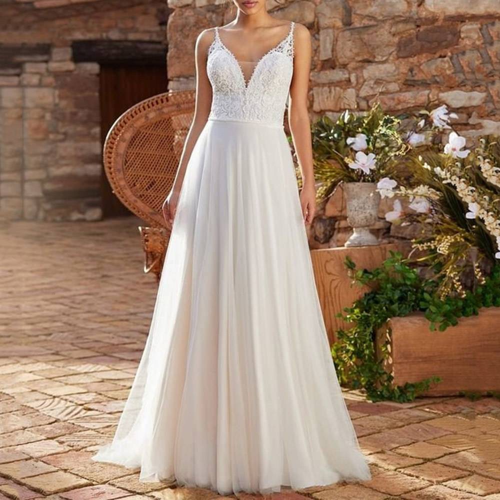 Ericdress A-Line Lace V-Neck Sleeveless Hall Wedding Dress