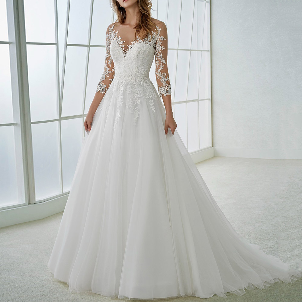 Ericdress 3/4 Length Sleeves Trumpet/Mermaid Lace Floor-Length Hall Wedding Dress