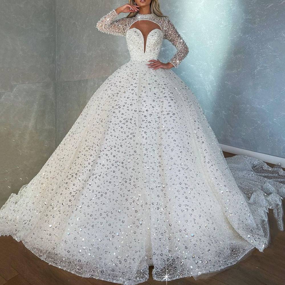 Ericdress Sequins High Neck Floor-Length Trumpet/Mermaid Hall Wedding Dress