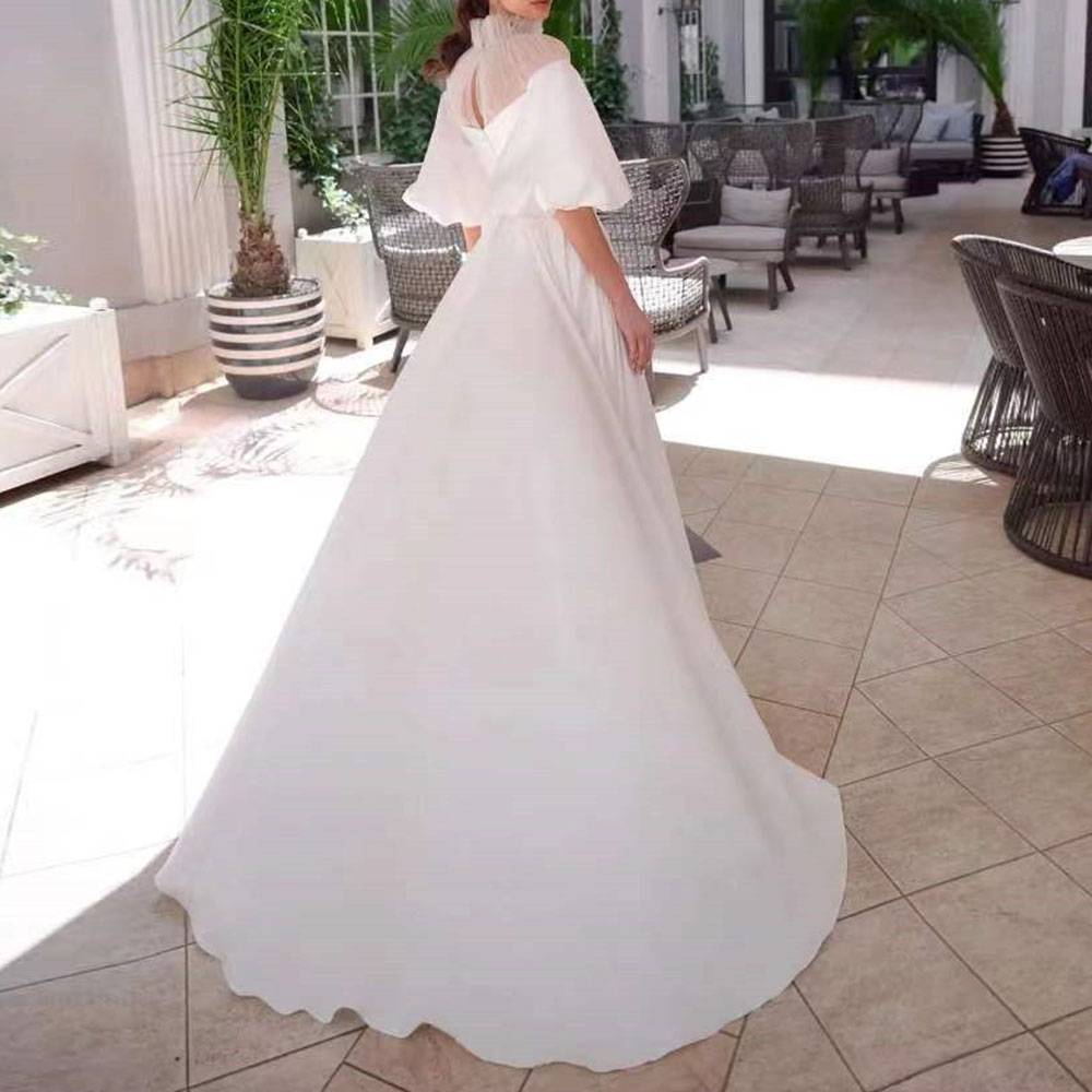 Ericdress Floor-Length A-Line High Neck Half Sleeves Church Wedding Dress