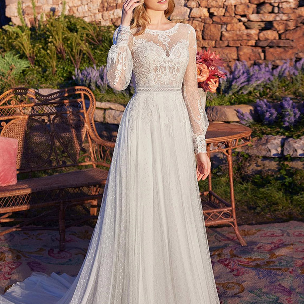 Ericdress Floor-Length Draped Long Sleeves Scoop Garden/Outdoor Wedding Dress