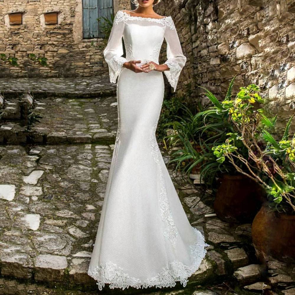 Ericdress Trumpet/Mermaid Long Sleeves Floor-Length Square Church Wedding Dress