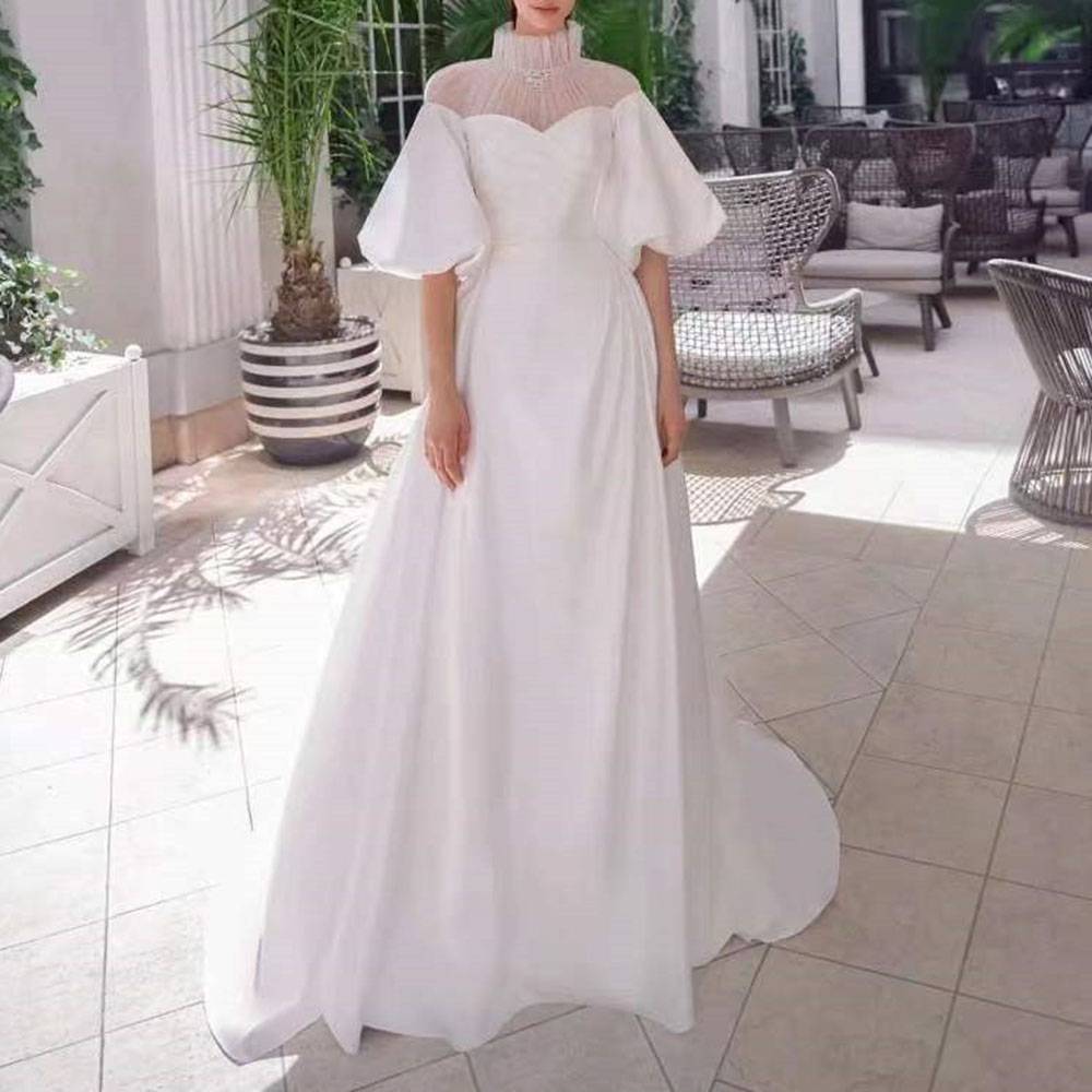 Ericdress Floor-Length A-Line High Neck Half Sleeves Church Wedding Dress