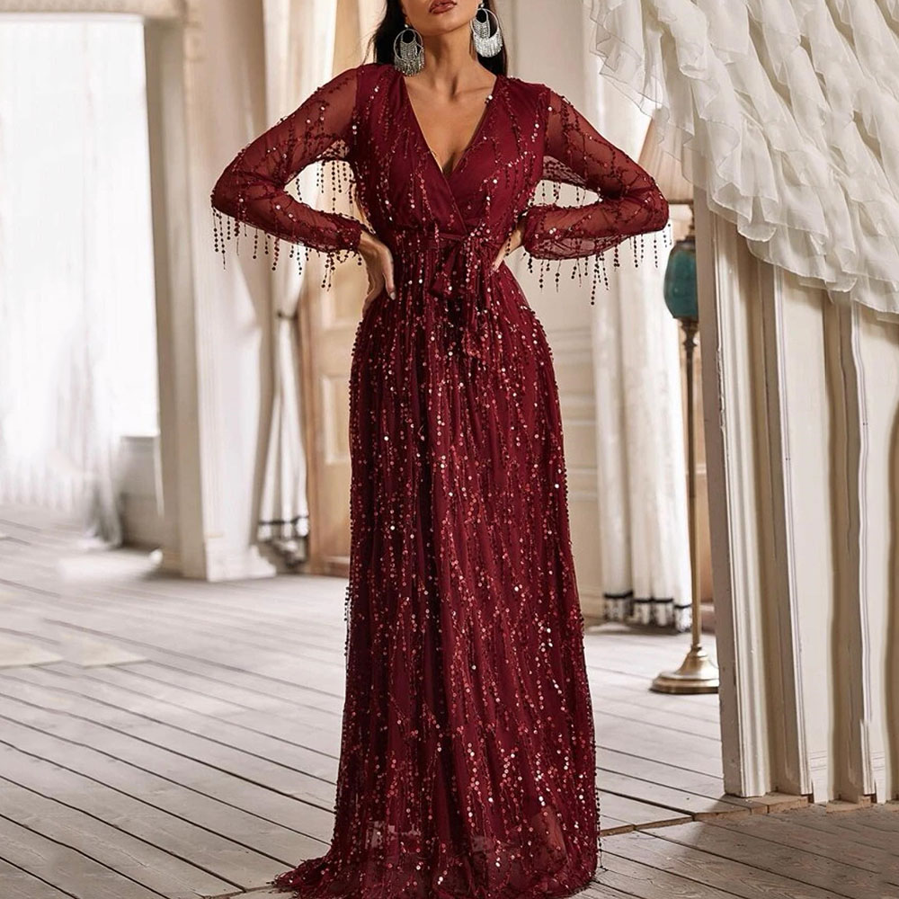 Ericdress V-Neck Floor-Length Sequins A-Line Formal Evening Dress