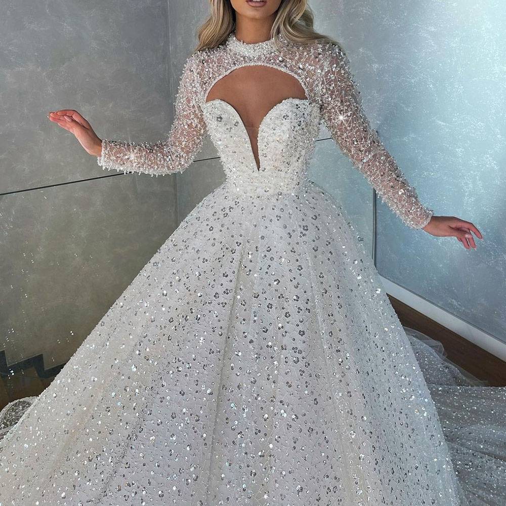 Ericdress Sequins High Neck Floor-Length Trumpet/Mermaid Hall Wedding Dress