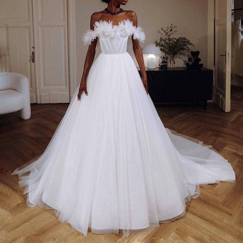 Ericdress Appliques Trumpet/Mermaid Off-The-Shoulder Short Sleeves Garden/Outdoor Wedding Dress
