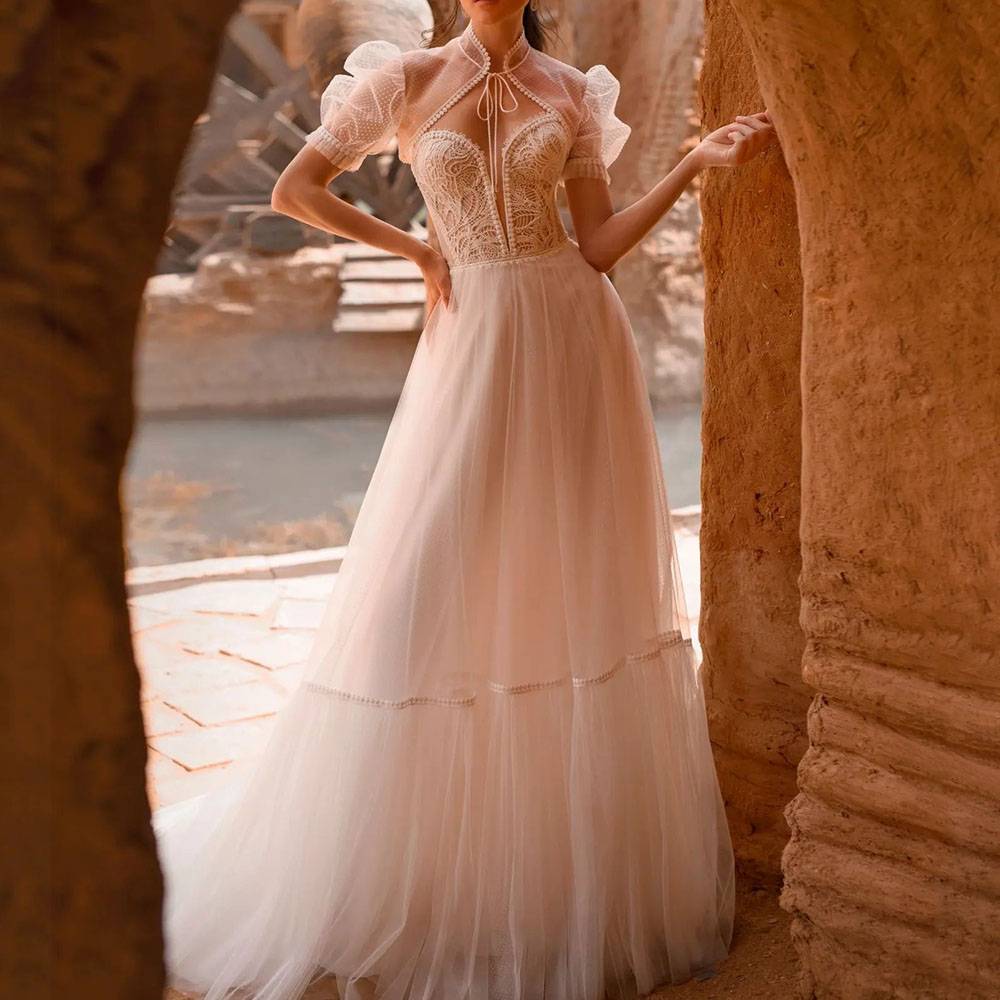 Ericdress Floor-Length Lace High Neck A-Line Garden/Outdoor Wedding Dress