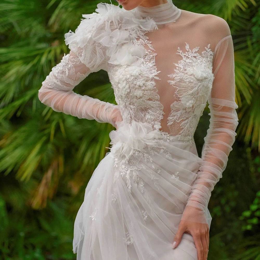 Ericdress A-Line High Neck Floor-Length Split-Front Church Wedding Dress
