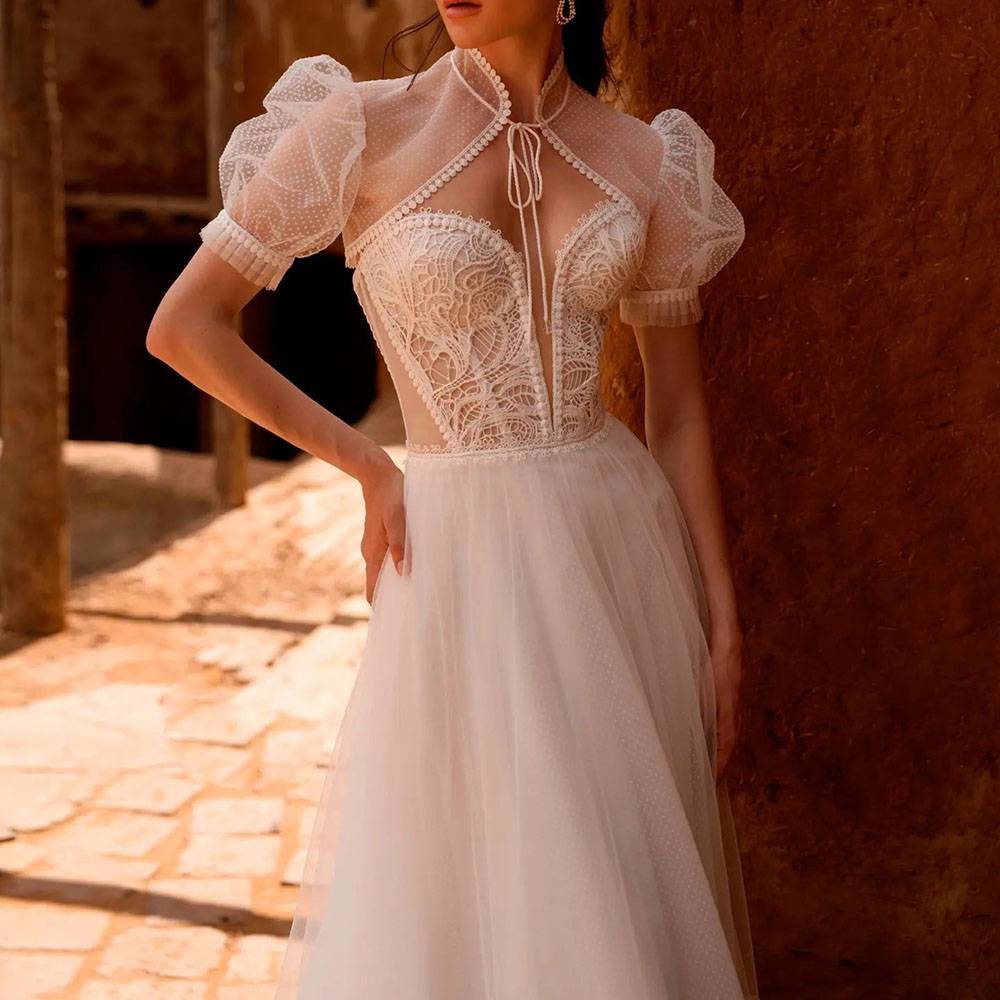 Ericdress Floor-Length Lace High Neck A-Line Garden/Outdoor Wedding Dress