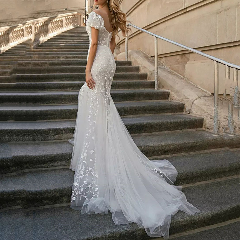 Ericdress Floor-Length Lace Trumpet/Mermaid Short Sleeves Church Wedding Dress