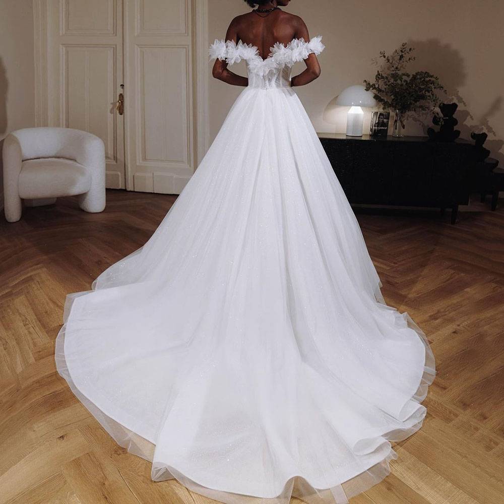 Ericdress Appliques Trumpet/Mermaid Off-The-Shoulder Short Sleeves Garden/Outdoor Wedding Dress