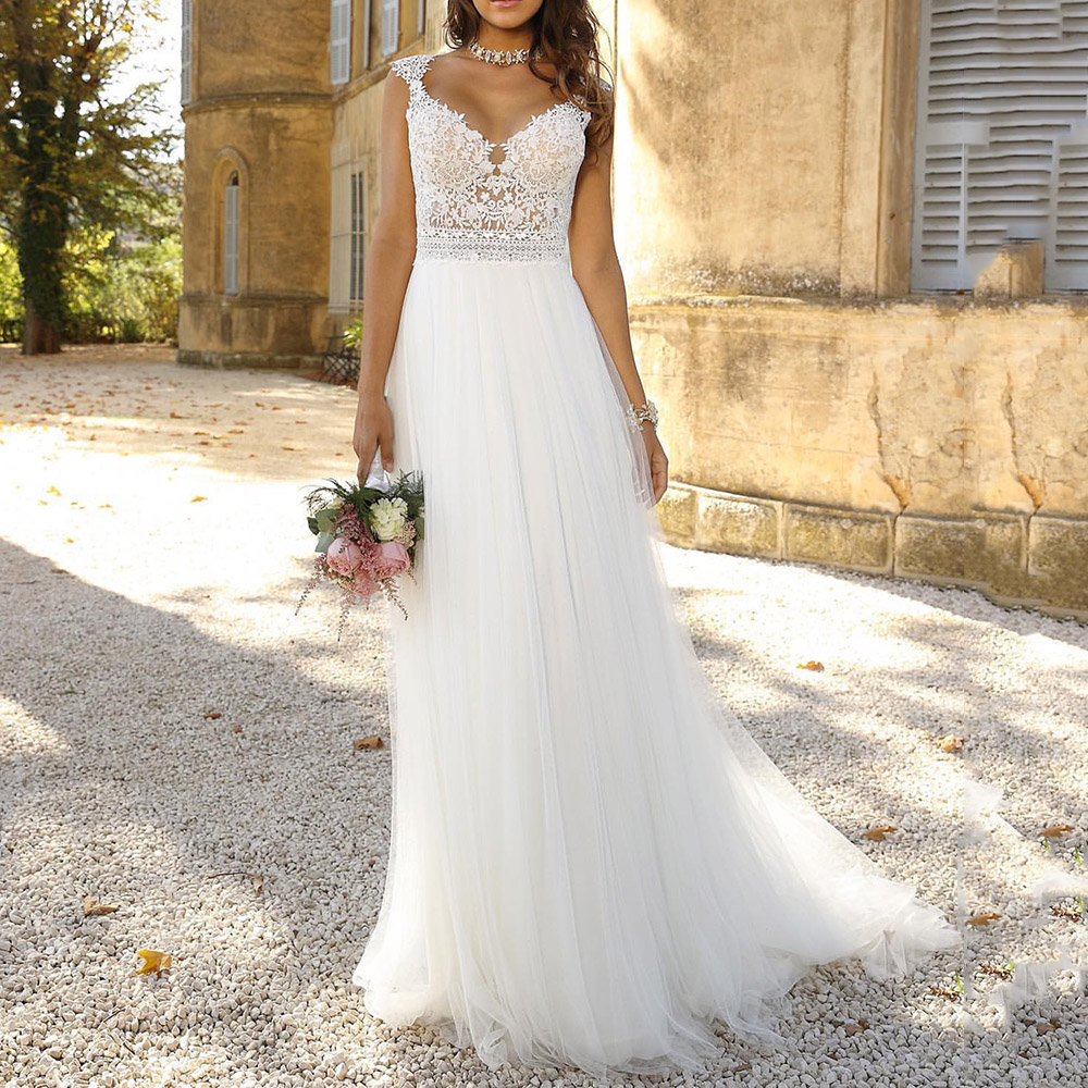 Ericdress A-Line Lace Floor-Length Sleeveless Hall Wedding Dress