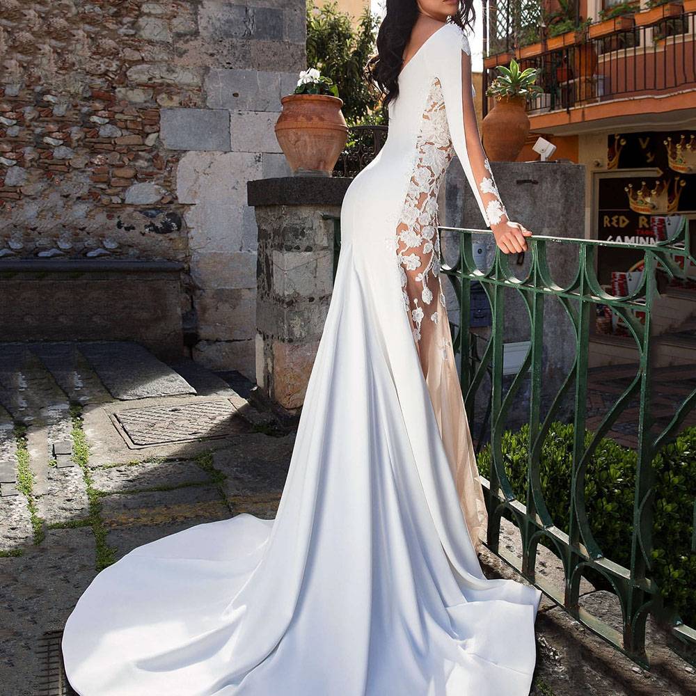 Ericdress Trumpet/Mermaid Lace Long Sleeves Floor-Length Garden/Outdoor Wedding Dress