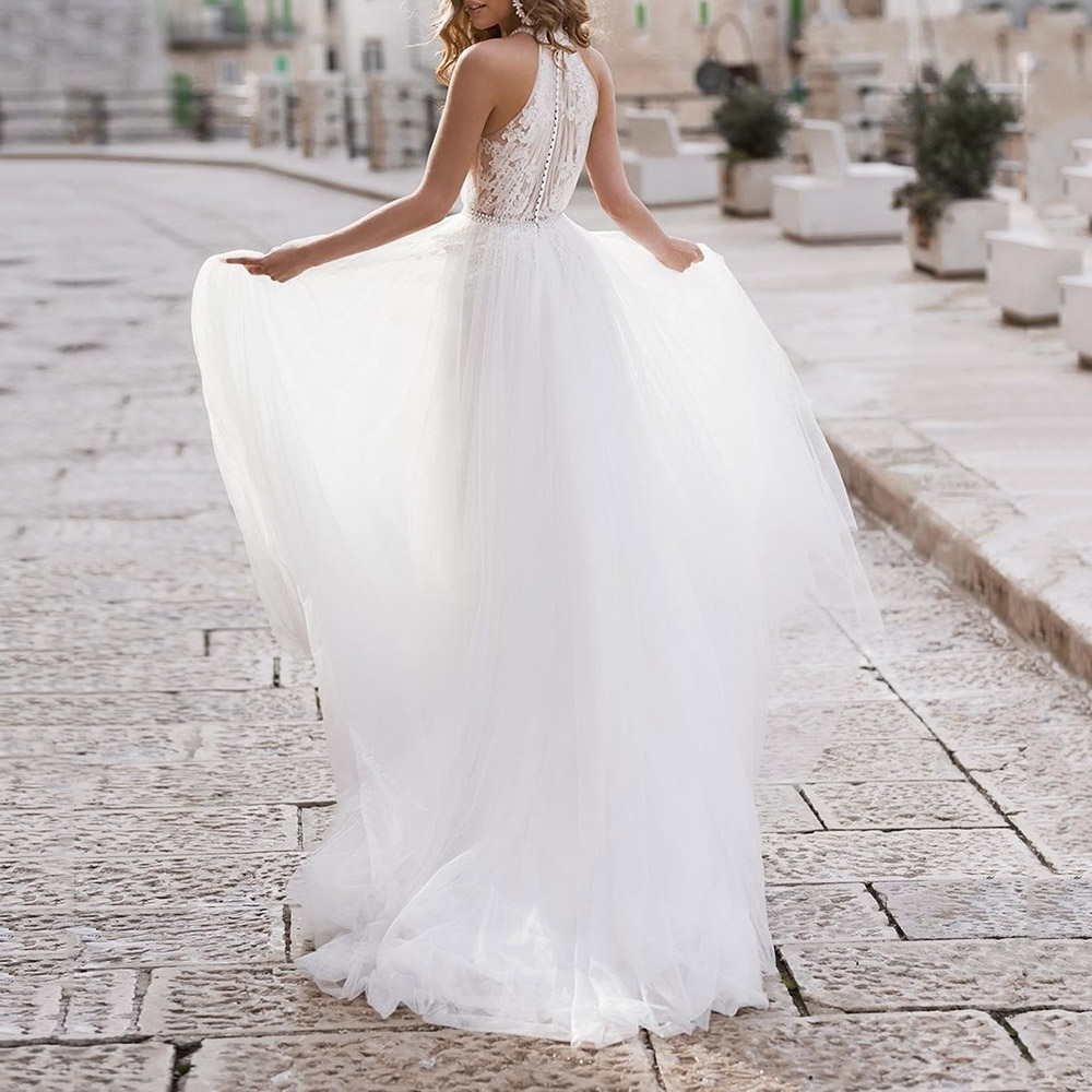Ericdress Floor-Length A-Line Sleeveless Hall Lace Wedding Dress