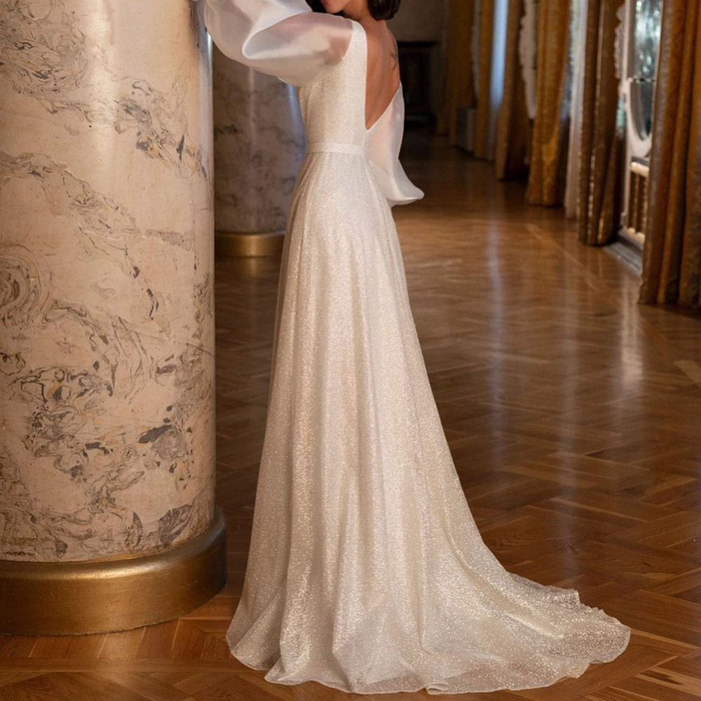 Ericdress Floor-Length A-Line Sequins 3/4 Length Sleeves Church Wedding Dress