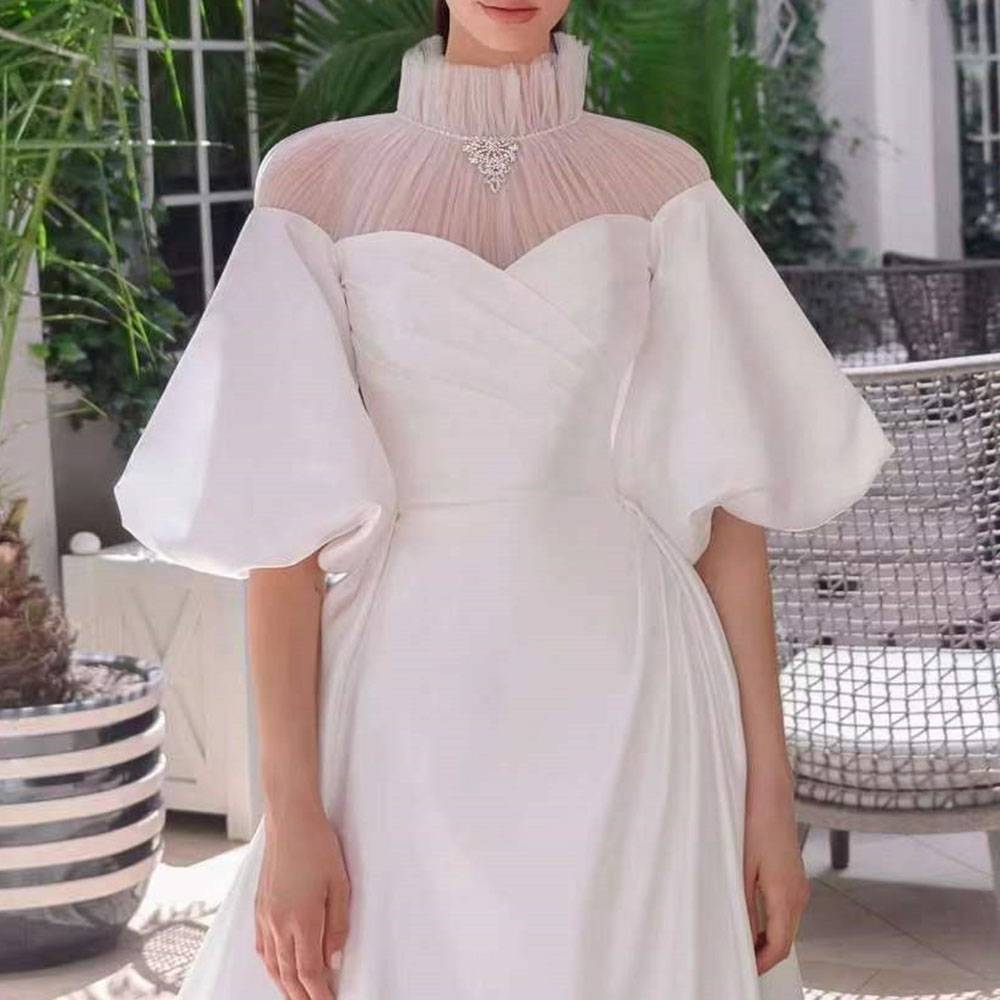 Ericdress Floor-Length A-Line High Neck Half Sleeves Church Wedding Dress