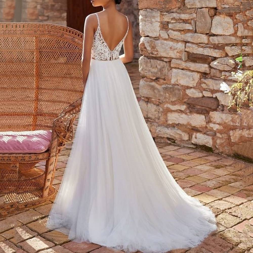 Ericdress A-Line Lace V-Neck Sleeveless Hall Wedding Dress