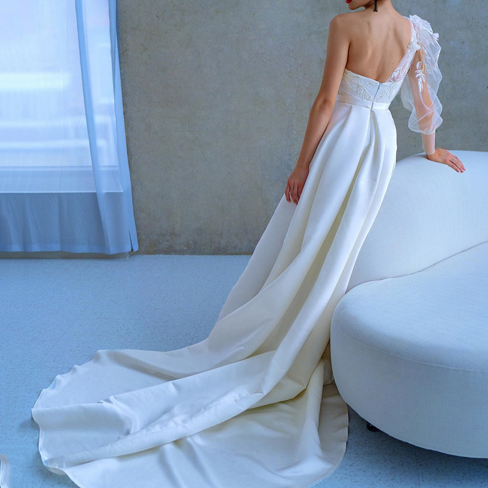 Ericdress Split-Front One Shoulder Floor-Length A-Line Hall Wedding Dress