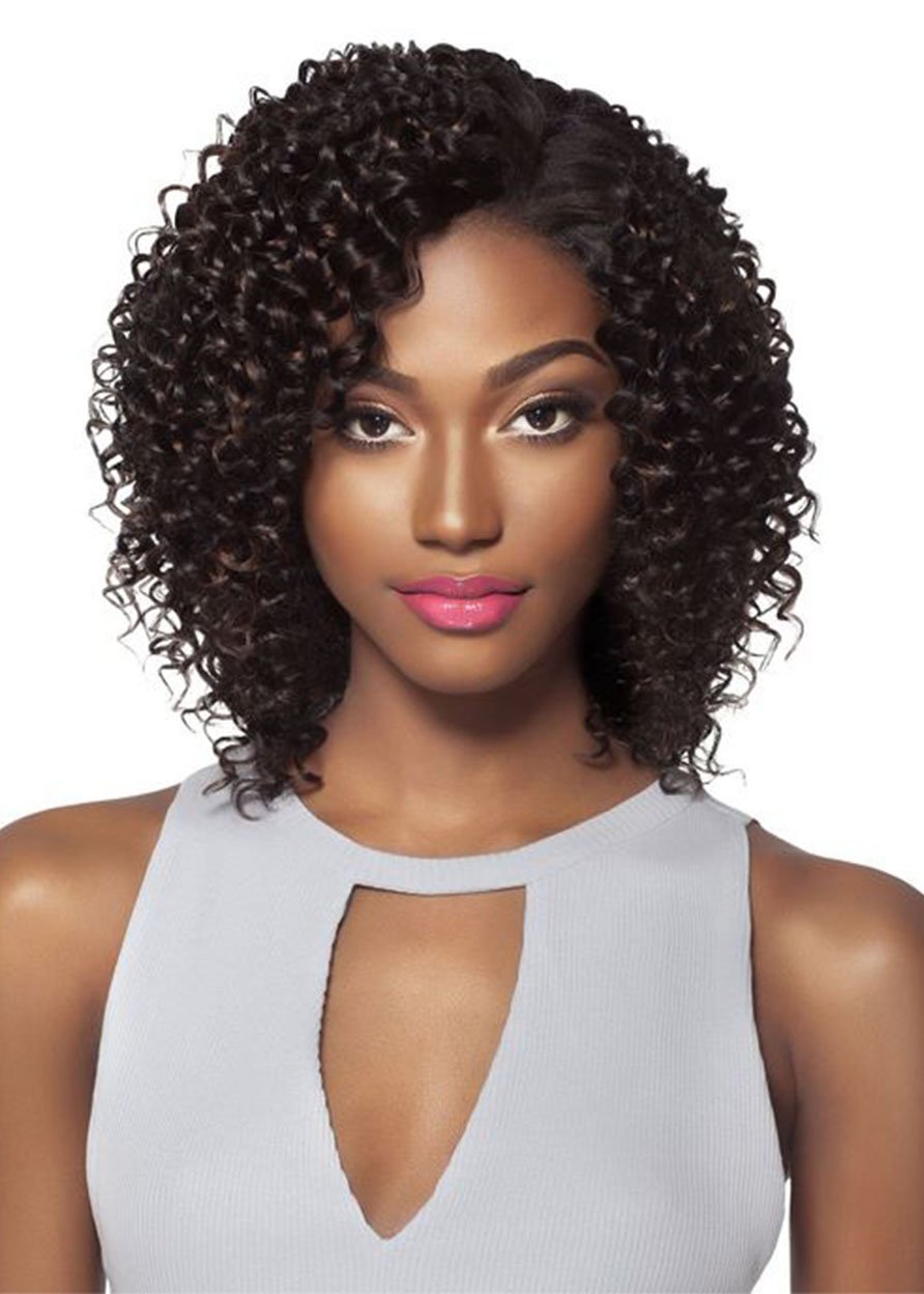 Ericdress Short Length Side Part Bob Hairstyle Women's Kinky Curly Human Hair Lace Front Wigs 14Inch