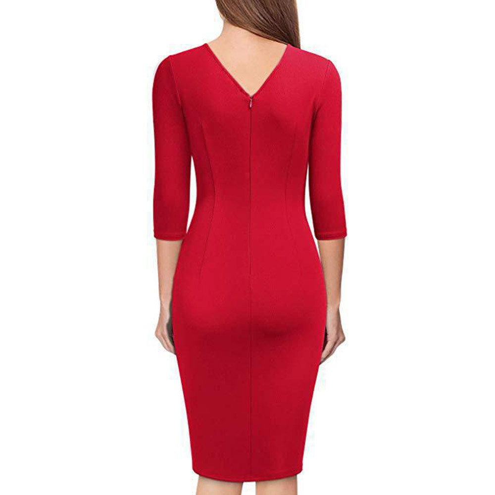 Ericdress Three-Quarter Sleeve V-Neck Knee-Length Summer Asymmetrical Dress
