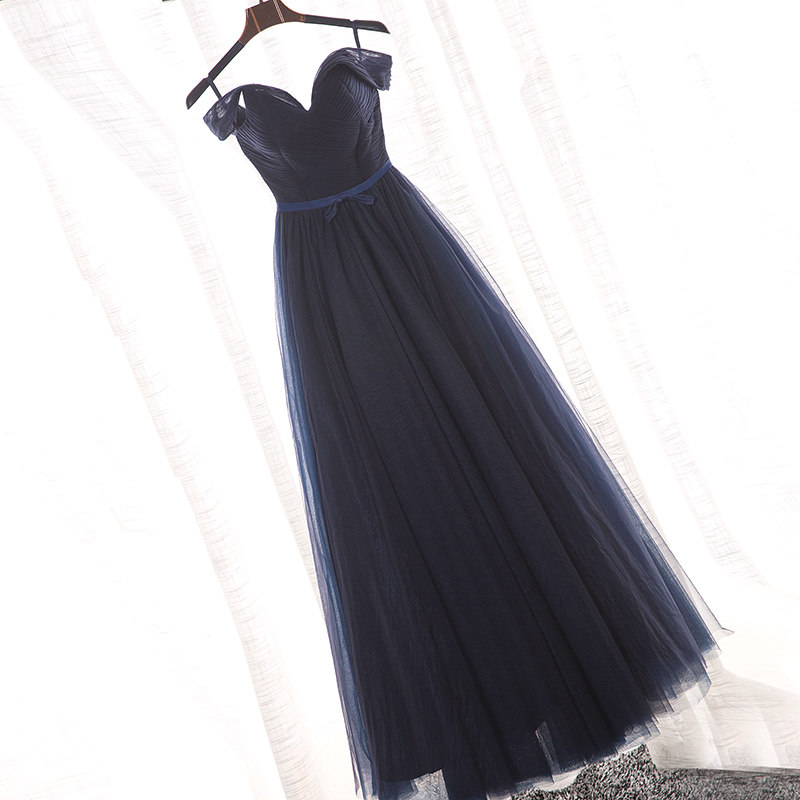 Ericdress Off-The-Shoulder A-Line Floor-Length Bowknot Evening Dress Black Wedding Dresses