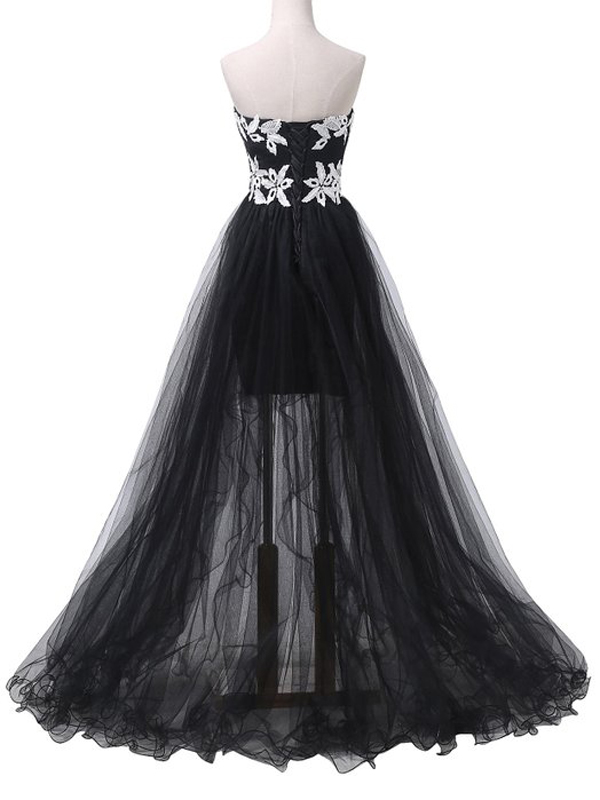 Ericdress Appliques Asymmetry Sweetheart Sleeveless Evening Dress Black Wedding Dresses