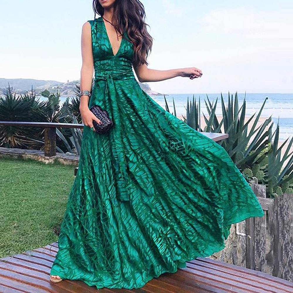 Ericdress Sleeveless Floor-Length Lace-Up Plain Women's Dress