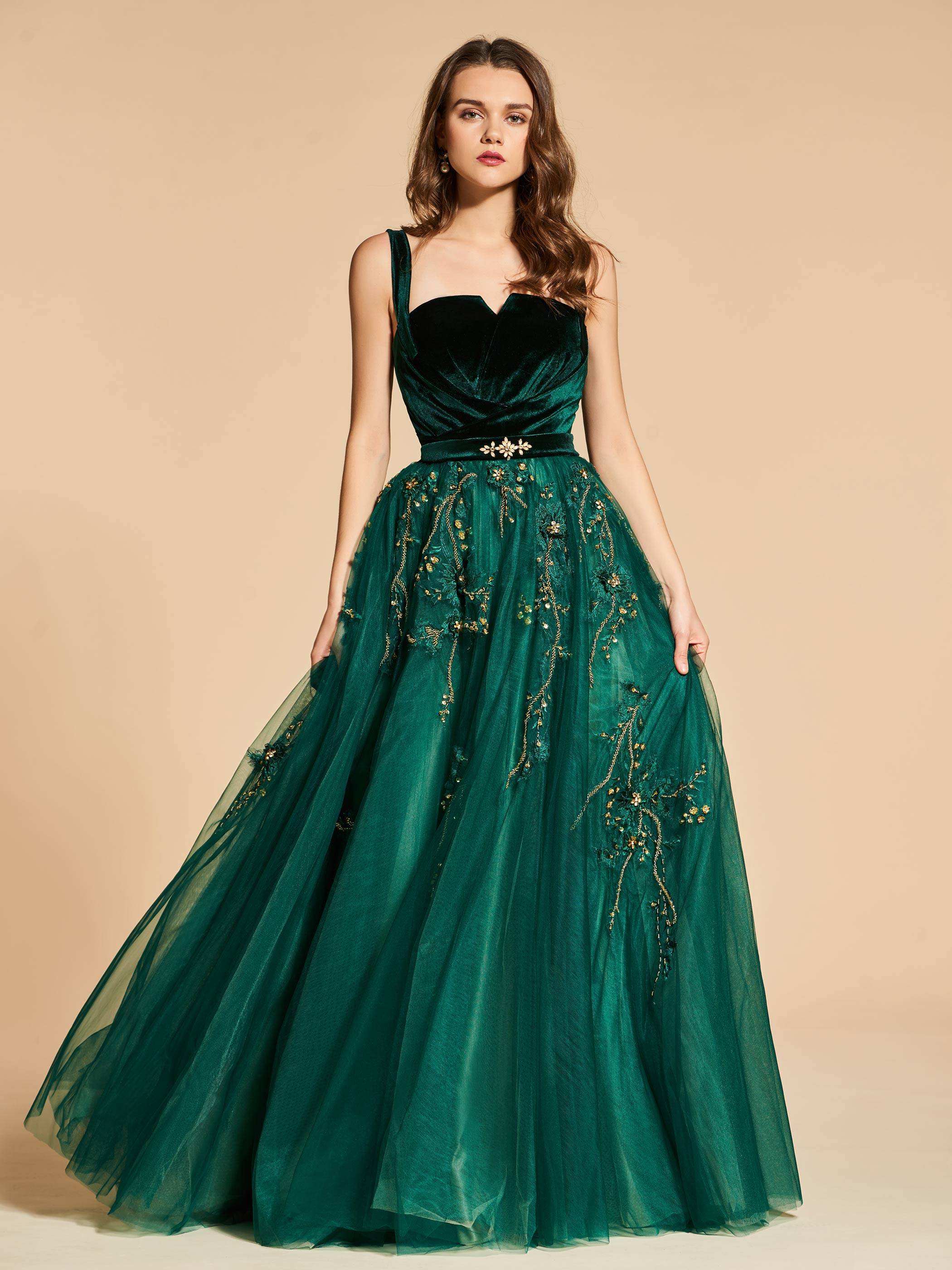 Ericdress A Line Straps Beaded Pleats Evening Dress