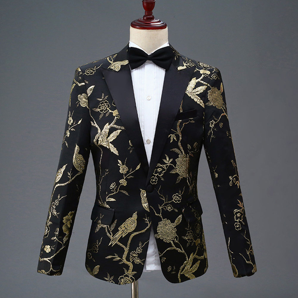 Ericdress Floral Embroidery One Button Mens Party Dress Suit
