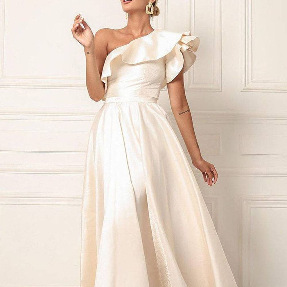 Ericdress Floor-Length A-Line One Shoulder Ruffles Formal Dress 2021