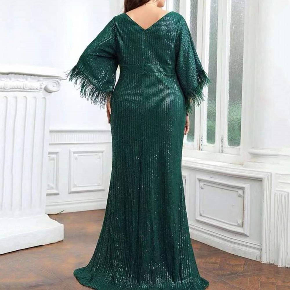 Ericdress Sequins 3/4 Length Sleeves Floor-Length V-Neck Formal Dress