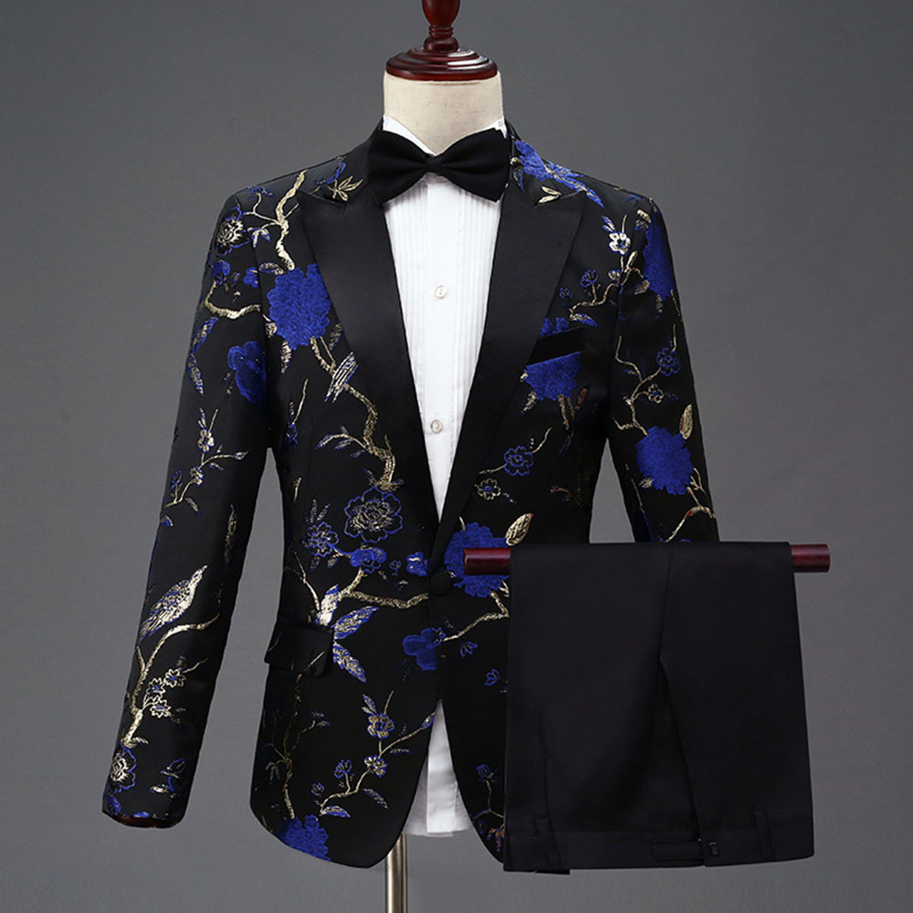 Ericdress Floral Embroidery One Button Mens Party Dress Suit