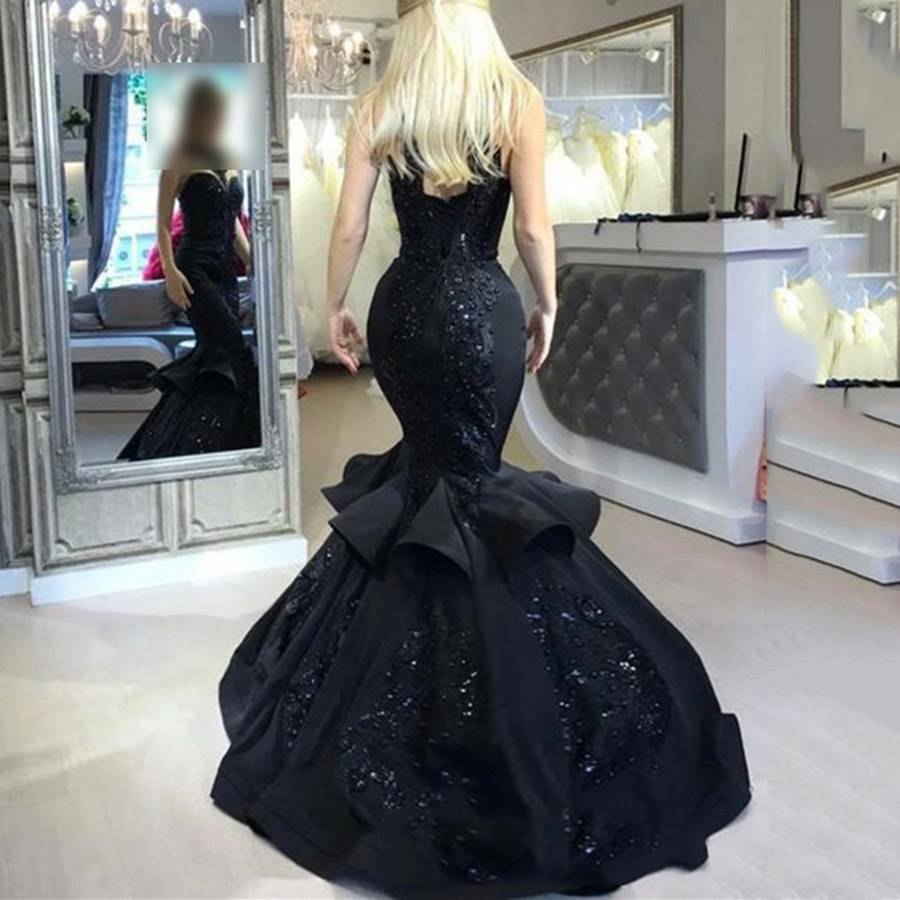 Ericdress Beaded Appliques Mermaid Black Evening Dress