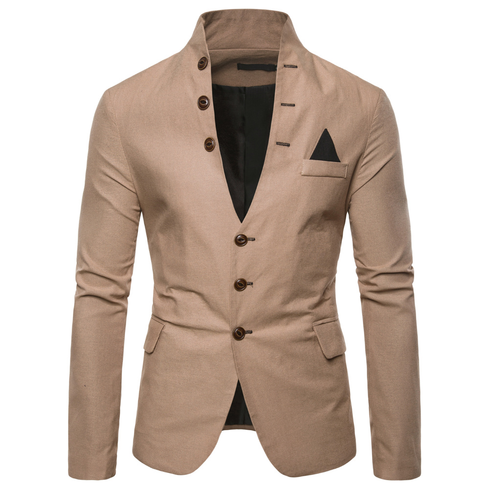 Ericdress Plain Stand Collar Single-Breasted Pocket Mens Casual Blazer