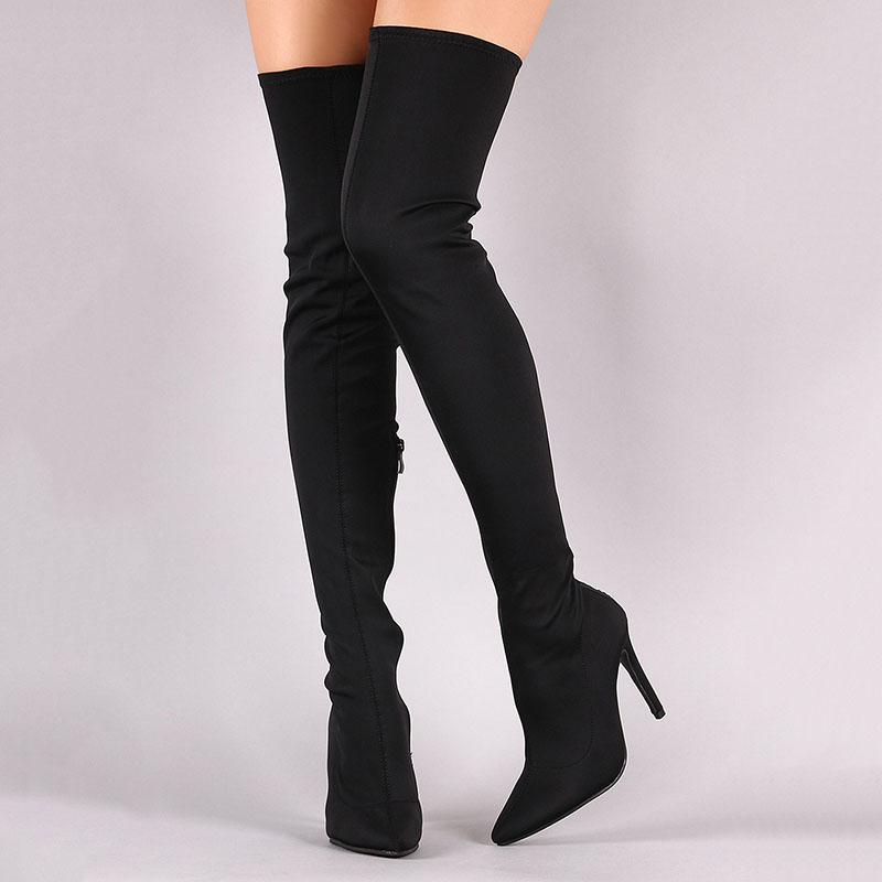 Ericdress Side Zipper Pointed Toe Stiletto Heel Women's Thigh High Boots