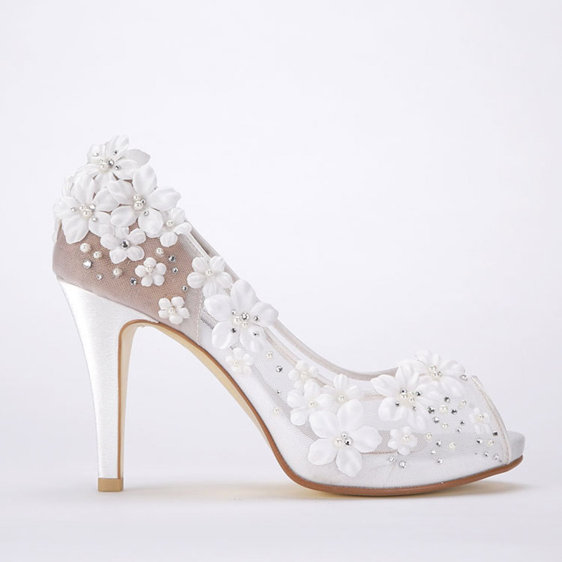 Ericdress Floral Stiletto Heel Slip-On Peep Toe Wedding Shoes