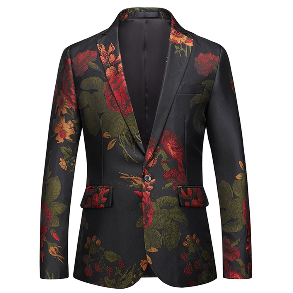 Ericdress Floral Print One Button Notched Lapel Mens Casual Ball Blazer