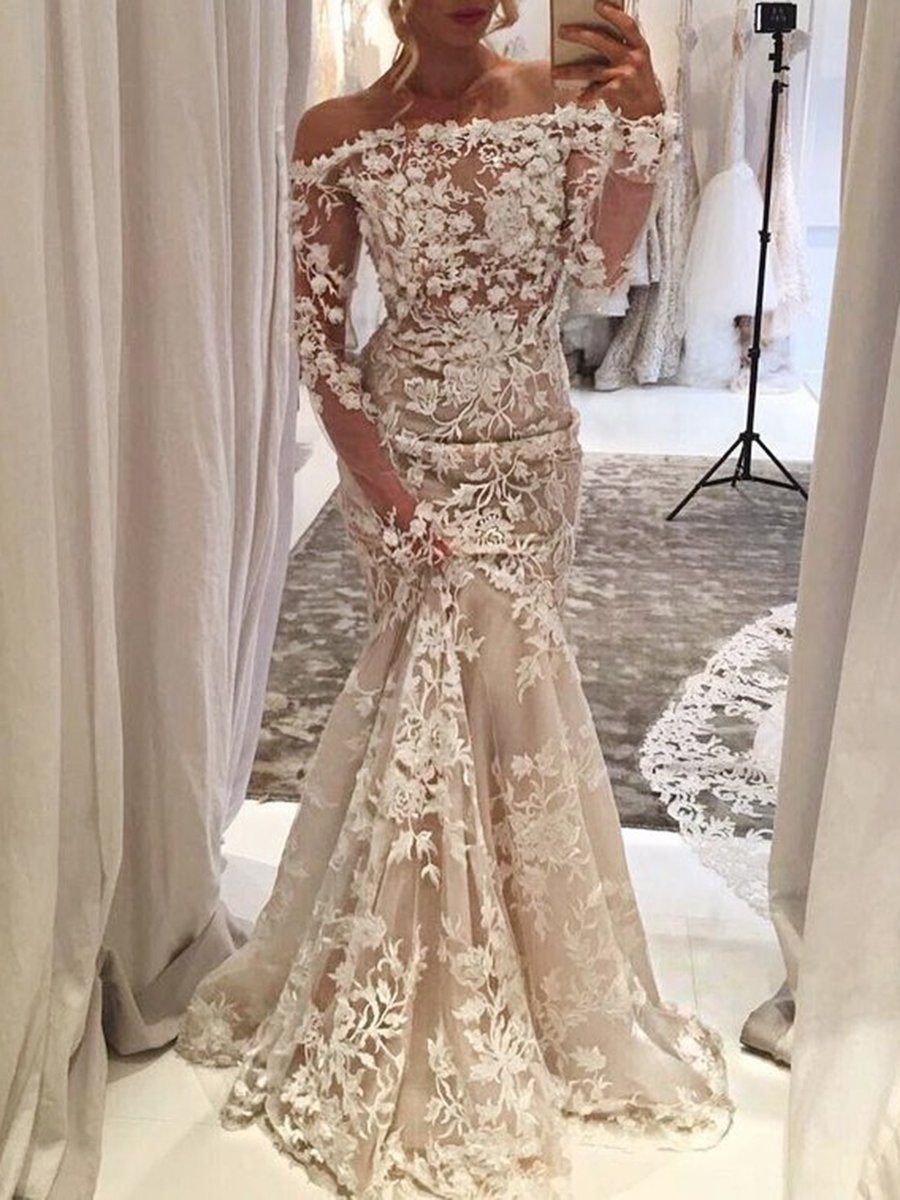 Ericdress Long Sleeves 3D Floral Wedding Dress