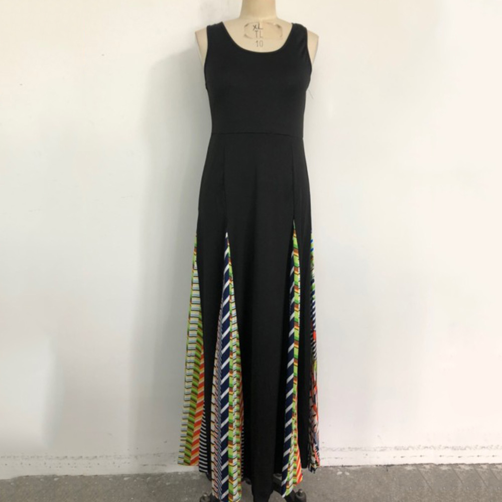 Ericdress Sleeveless Patchwork Floor-Length Pullover Color Block Maxi Dress