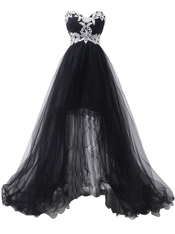 Ericdress Appliques Asymmetry Sweetheart Sleeveless Evening Dress Black Wedding Dresses