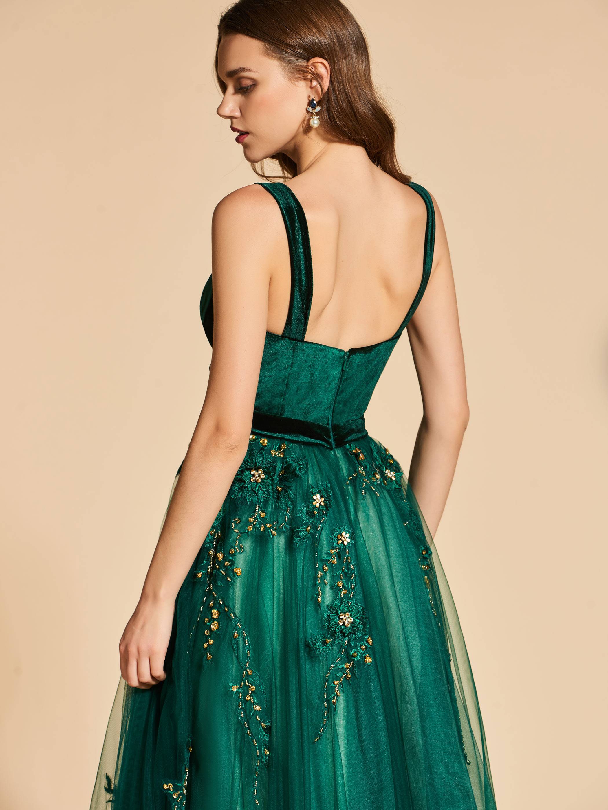 Ericdress A Line Straps Beaded Pleats Evening Dress
