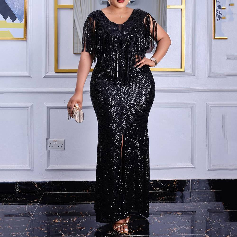 Ericdress Floor-Length Tassel Sheath/Column Half Sleeves Evening Dress