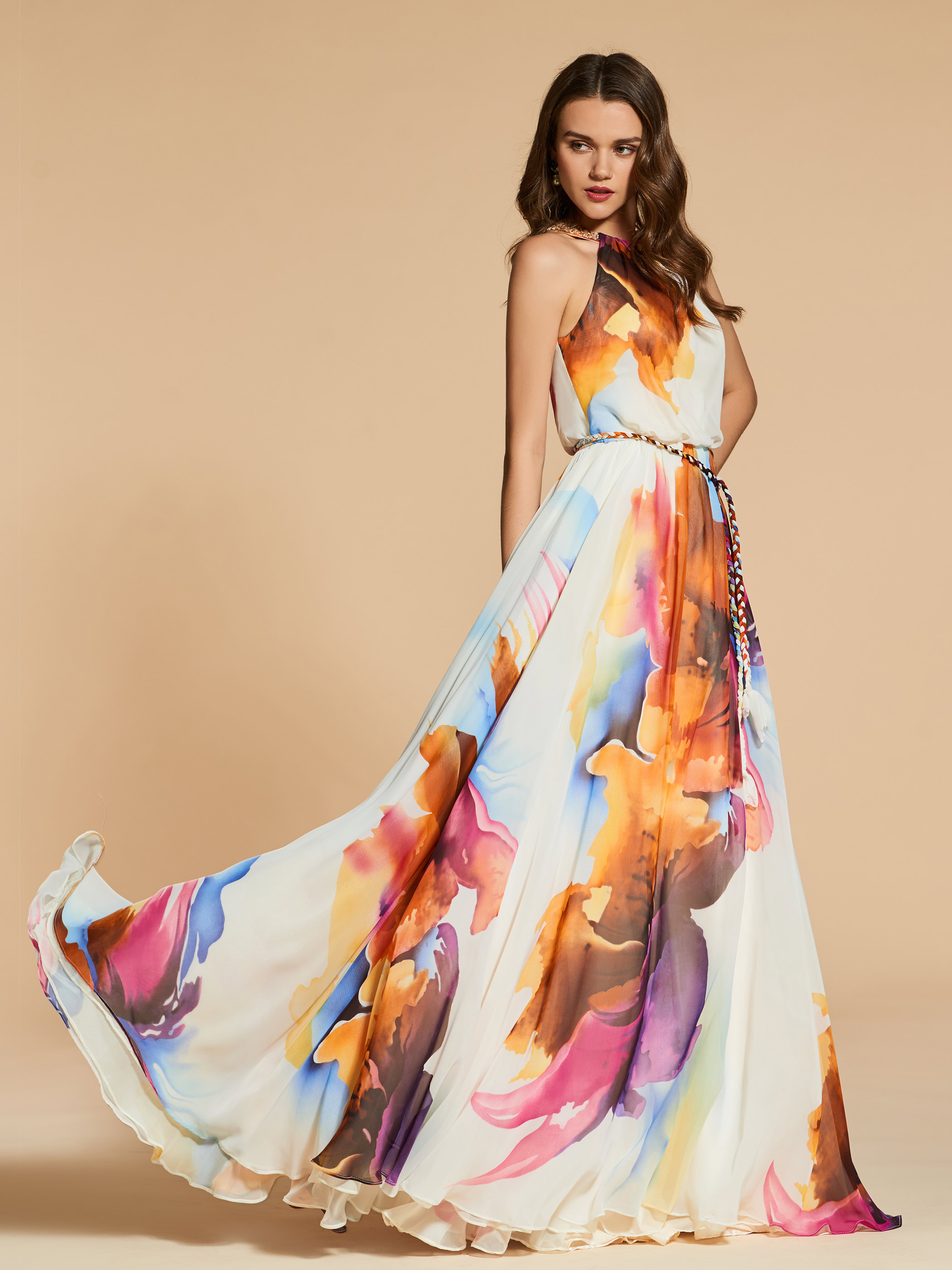 Ericdress A Line Halter Print Chiffon Evening Dress